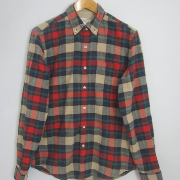 Wallace & Barnes Mens Medium Red Green Plaid Button Front Wool Blend Shirt M - Picture 1 of 9